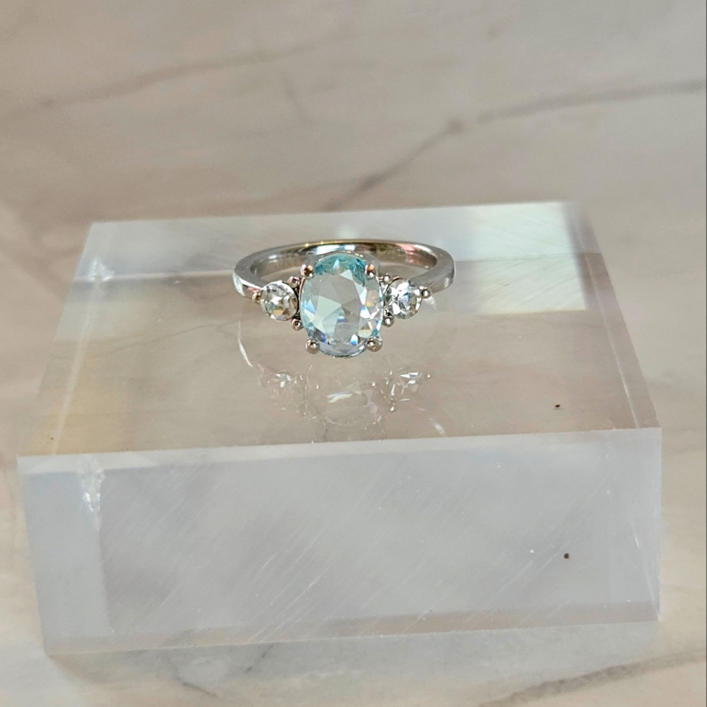 New Aqua Gemstone & CZ Ring